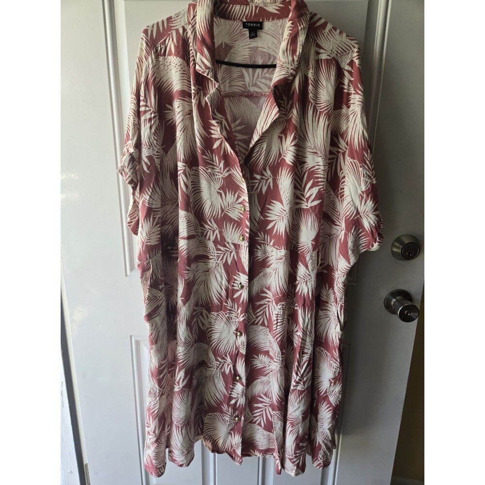 Torrid Palm Print Button Front Dress 5X Tropical Resort Boho Plus
